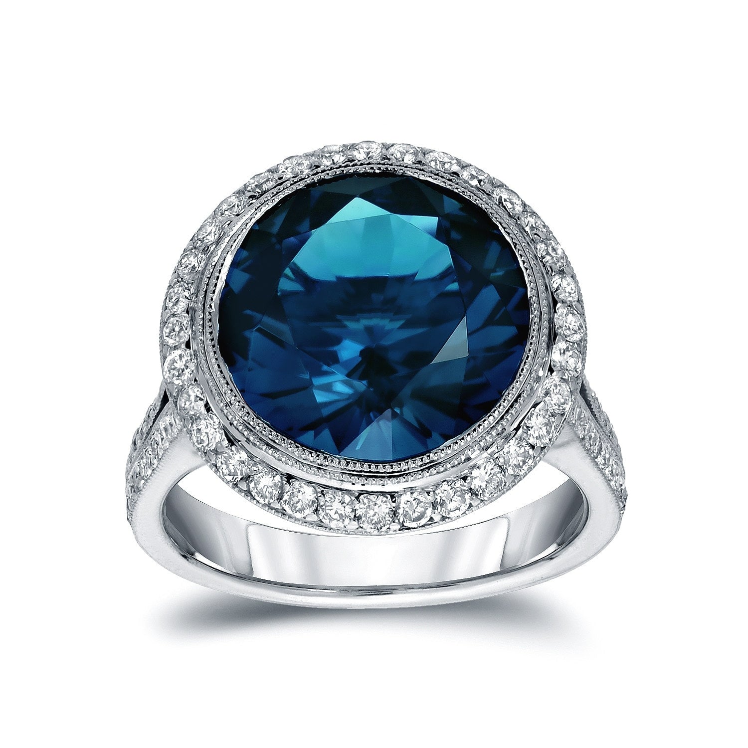 Auriya 14K White Gold 6 3 4Ct Tdw Round Blue Diamond Halo Engagement Ring