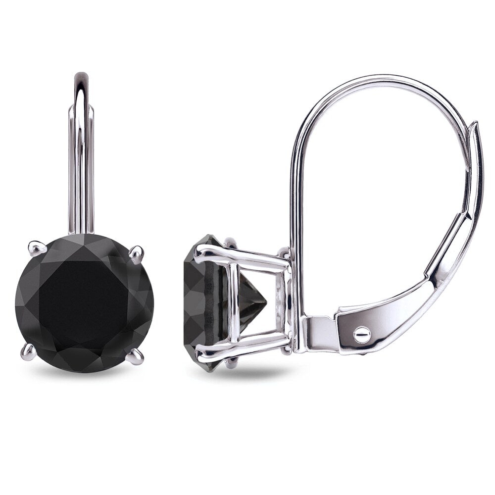 Auriya 1 2Ct To 4Ct Tw Round Black Diamond Solitaire Leverback Earrings 14K White Gold