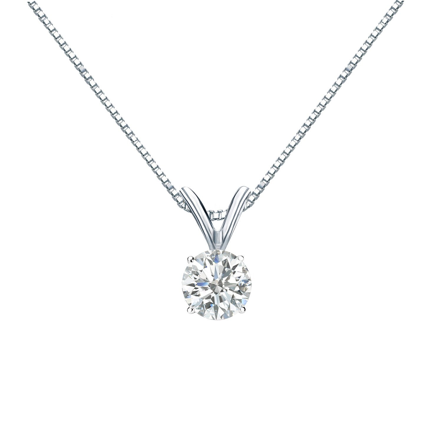 Auriya 18K Gold 1 3Ct Tdw Round Cut Diamond 4 Prong Solitaire Necklace H I Si1 Si2