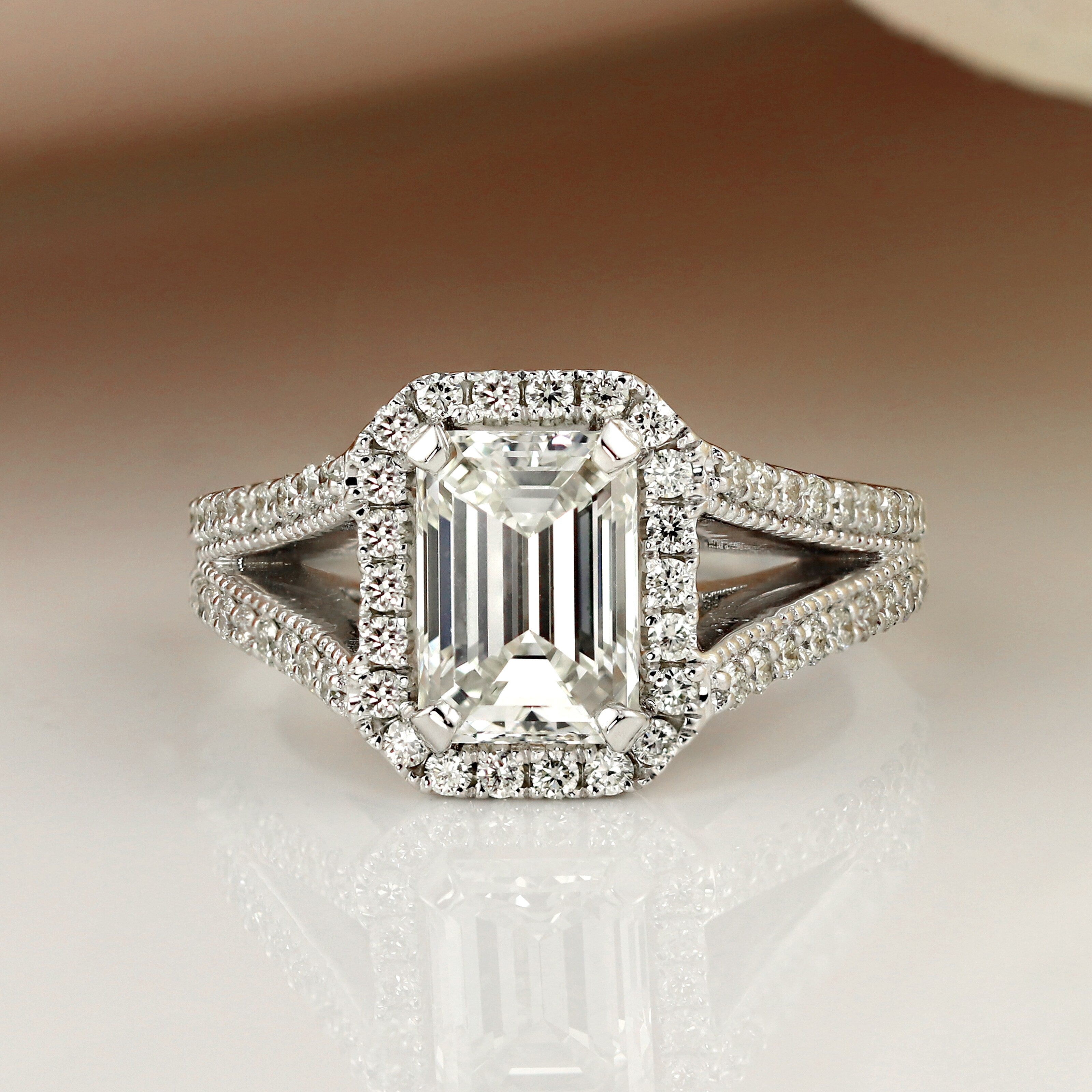 Auriya 18K White Gold 2 1 2Ct Tdw Vintage Emerald Cut Halo Diamond Engagement Ring