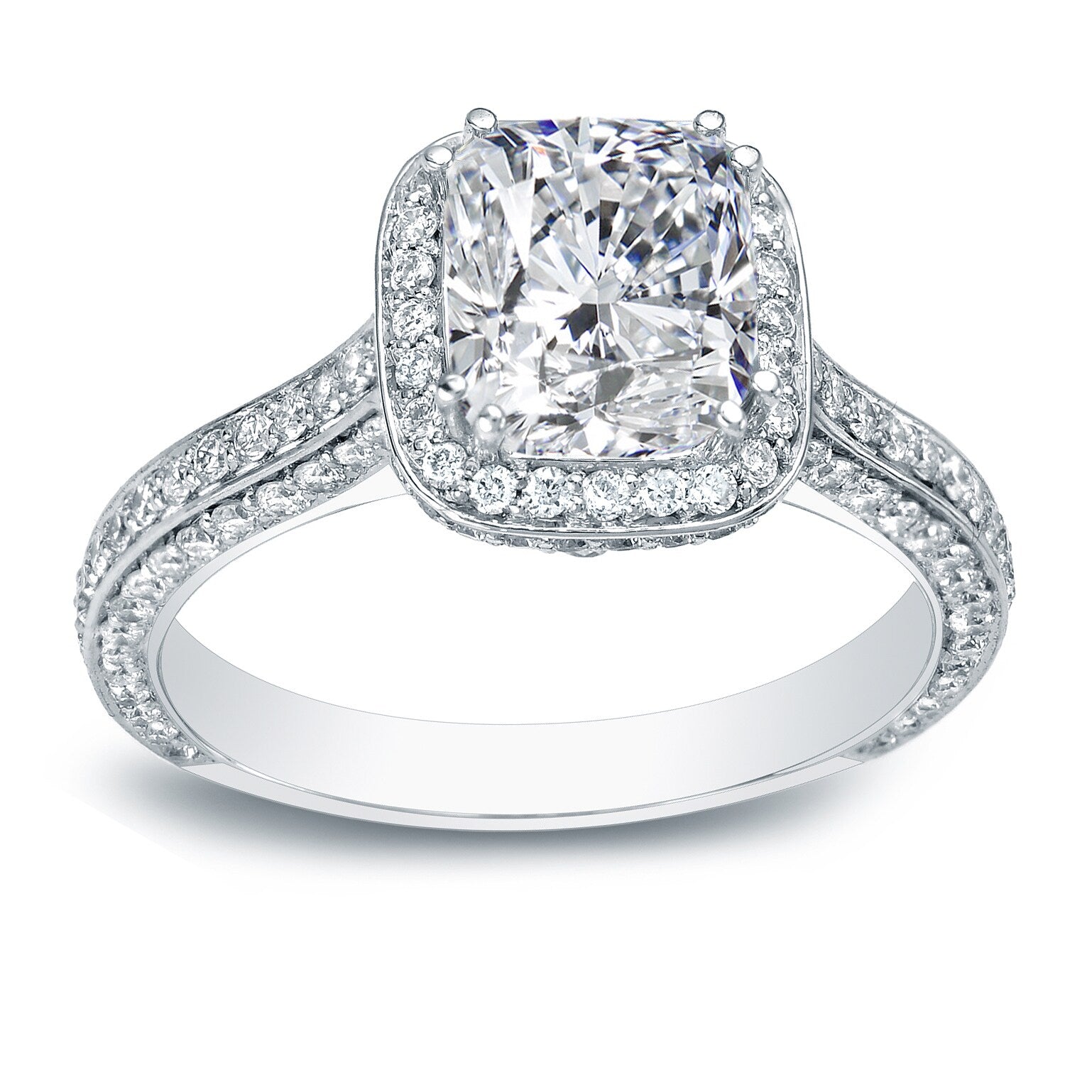 Auriya Fancy 2 1 4Ct Tdw Cushion Cut Pave Diamond Halo Engagement Ring 18K White Gold