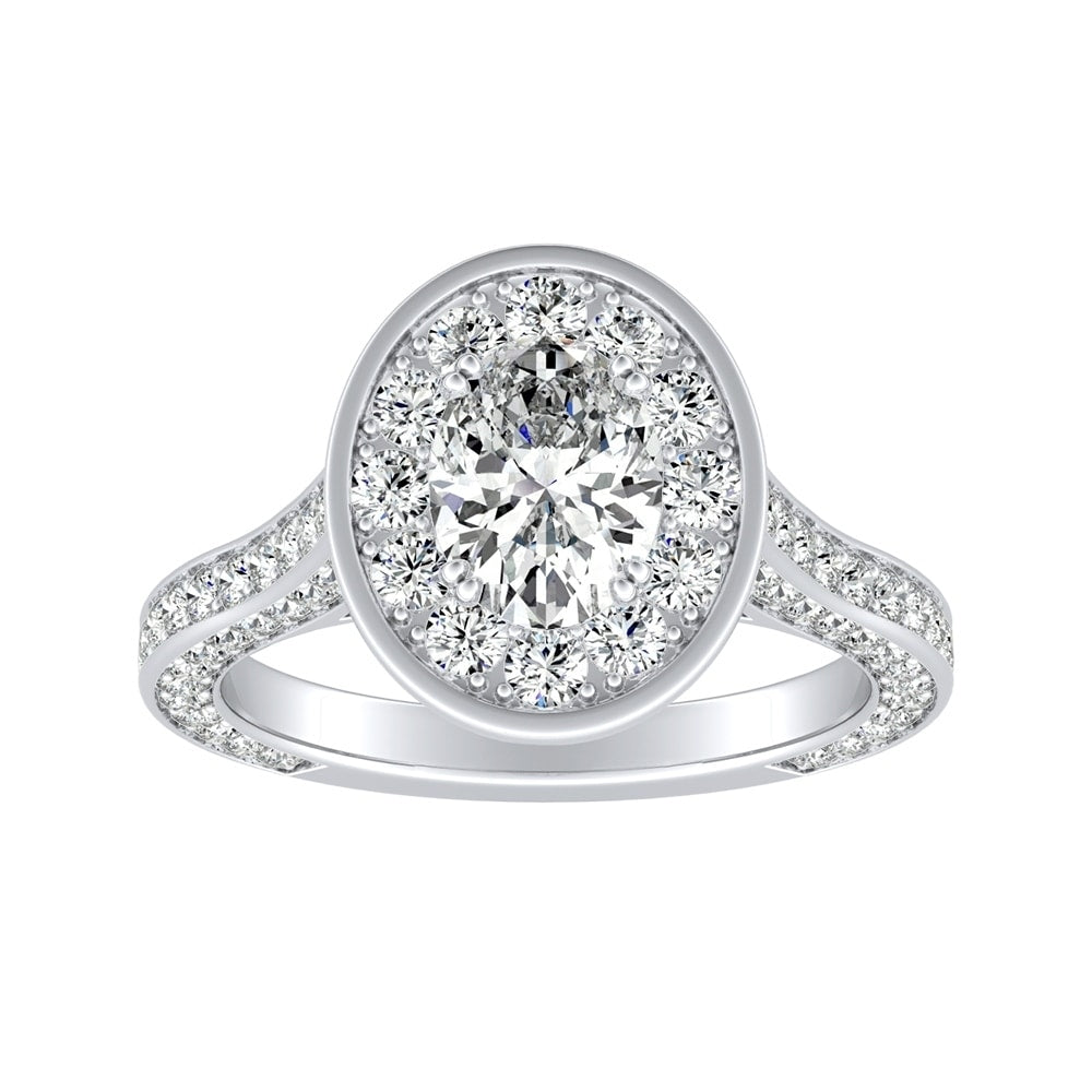 Auriya 2 1 4Ctw Halo Oval Diamond Engagement Ring 18K Gold Gia Certified