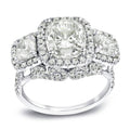 Three Stone 5Ct Tdw Certified Cushion Cut Diamond Halo Engagement Ring In 18Kt Gold By Auriya