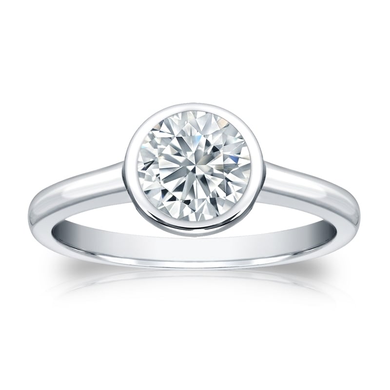 Auriya 18K Gold Gia Certified 2.00Ct Tdw Solitaire Bezel Set Diamond Engagement Ring