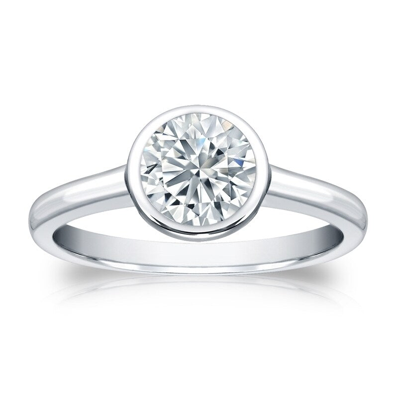 Auriya 18K Gold Gia Certified 2.25Ct Tdw Solitaire Bezel Set Diamond Engagement Ring
