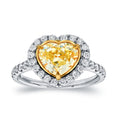 Auriya Fancy 3Ct Tdw Heart Shaped Yellow Diamond With Halo Engagement Ring 18K Gold Certified