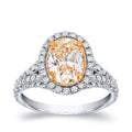 Auriya 18K Two Tone Gold 2 7 8Ct Tdw Fancy Yellow Oval Cut Diamond Halo Engagement Ring
