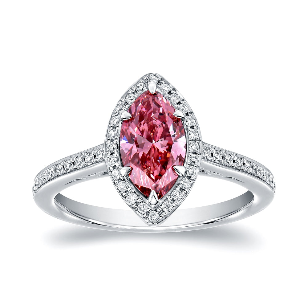 Auriya 18K White Gold 1 1 3Ct Tdw Pink Marquise Diamond Halo Engagement Ring
