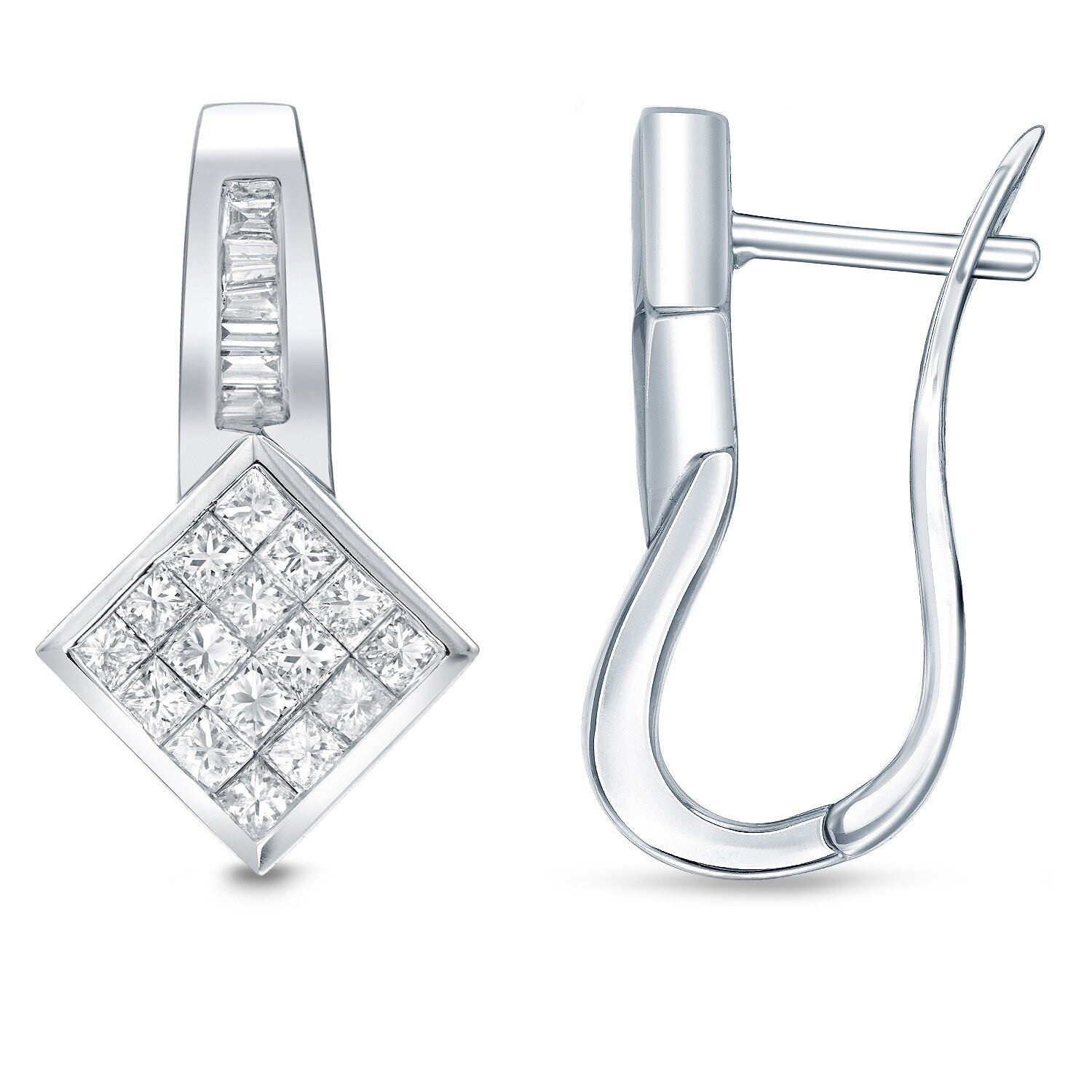 Auriya 18K White Gold 1 1 5Ct Tdw Princess Baguette Diamond Clip Earrings