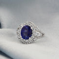 Auriya 3 1 4Ct Oval Shaped Sapphire And 1 1 5Ct Tdw Halo Diamond Engagement Ring 18K Gold