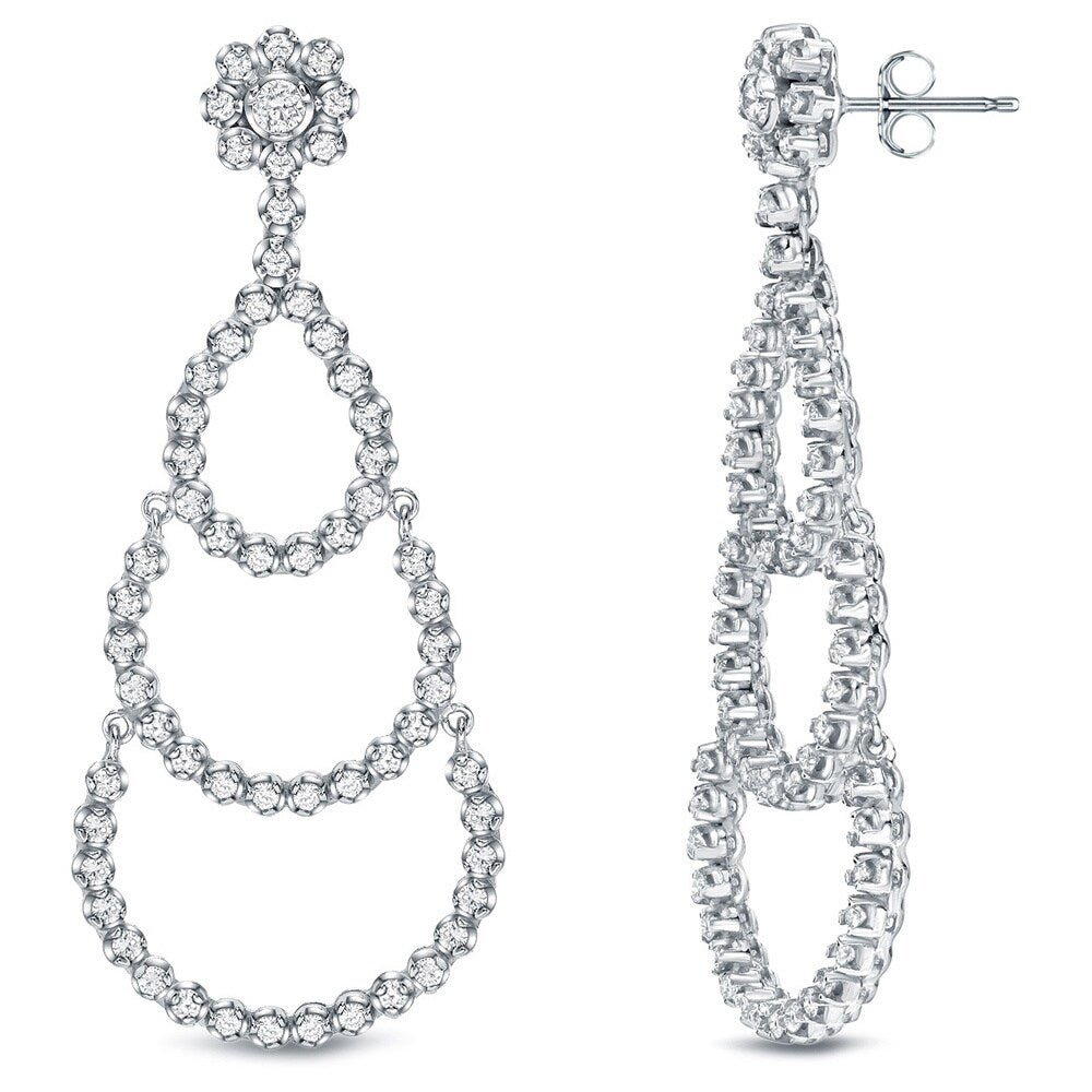 Auriya Unique 3Ct Tdw Diamond Chandelier Dangle Earrings 18K White Gold