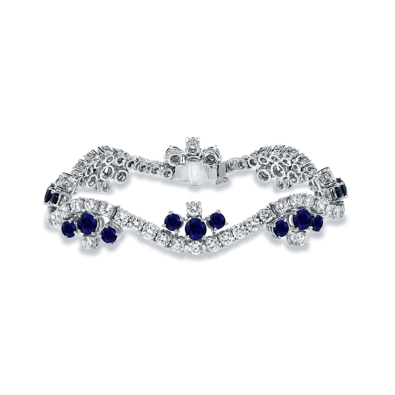Auriya 18K White Gold 6 1 2Ct Blue Sappbire And 7 1 2Ct Tdw Round Diamond Bracelet E F Vs1 Vs2
