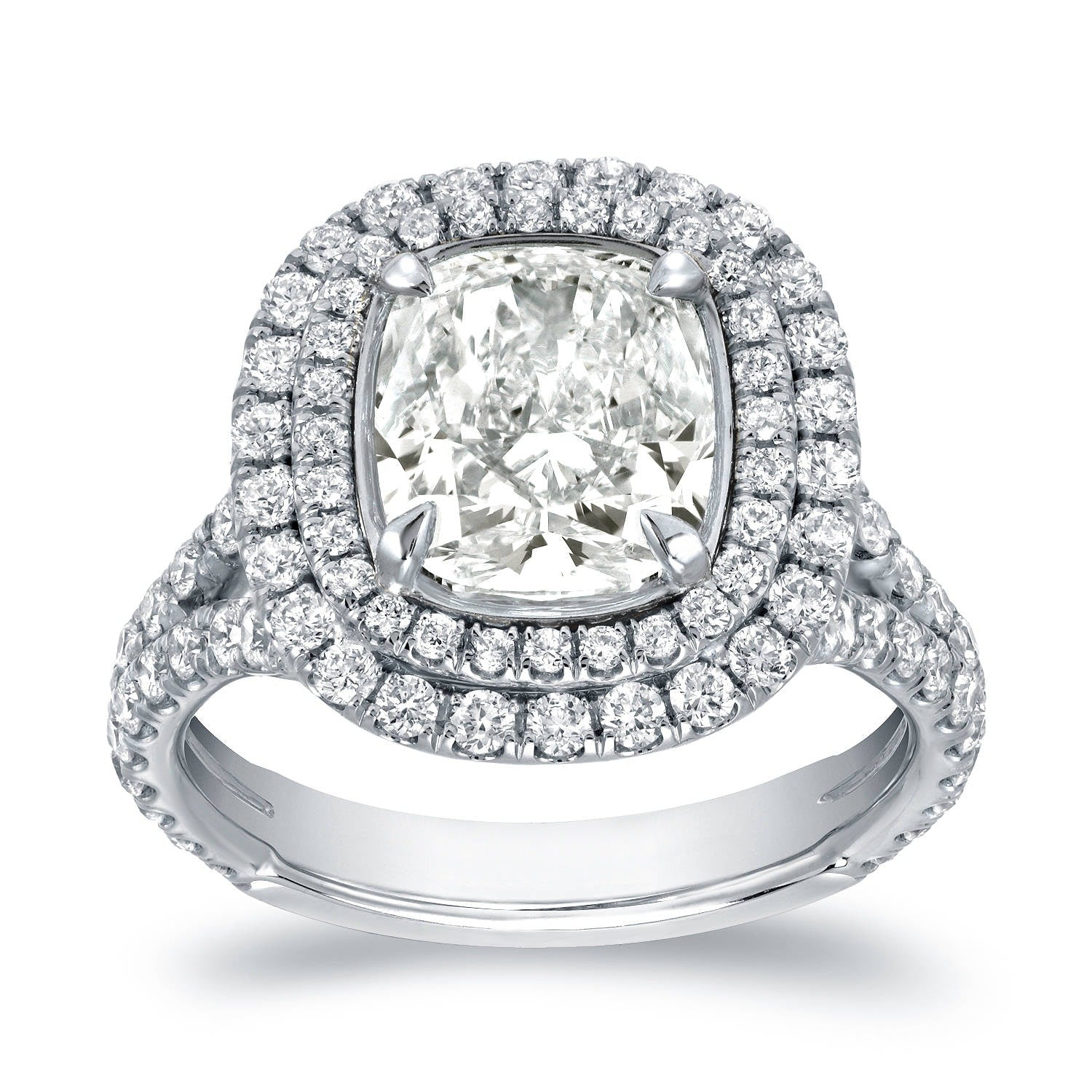18K White Gold 4 1 5Ct Tdw Certified Cushion Cut Double Halo Diamond Engagement Ring By Auriya