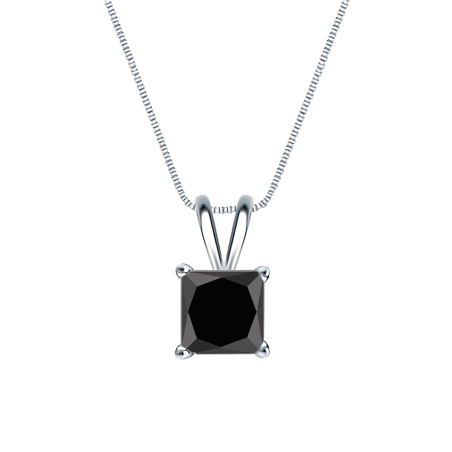 Auriya 14K Gold 1Ct Tdw Black Princess Cut Diamond Solitaire Necklace