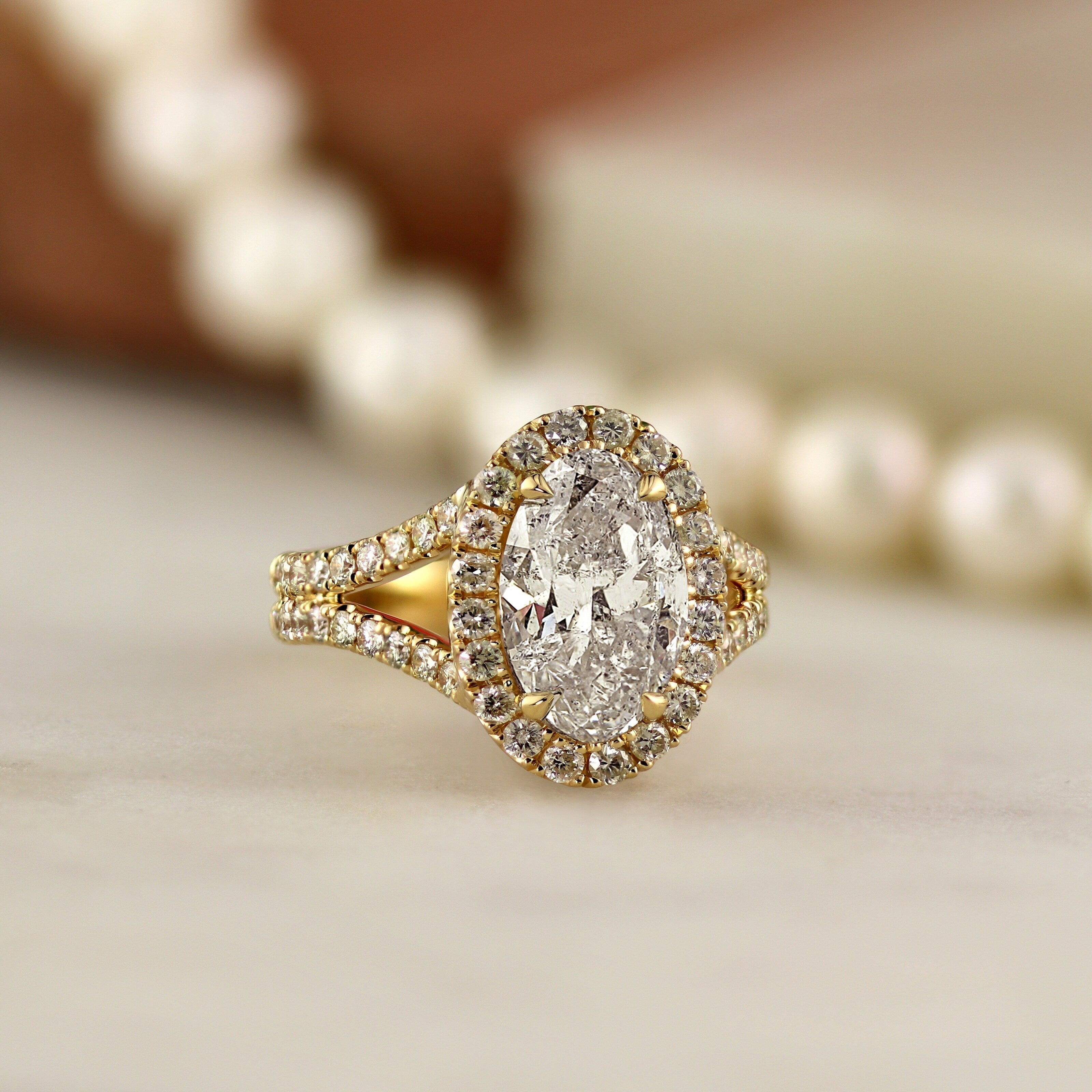 Auriya 2 1 2Cttw Split Shank Halo Oval Diamond Engagement Ring 14K Gold