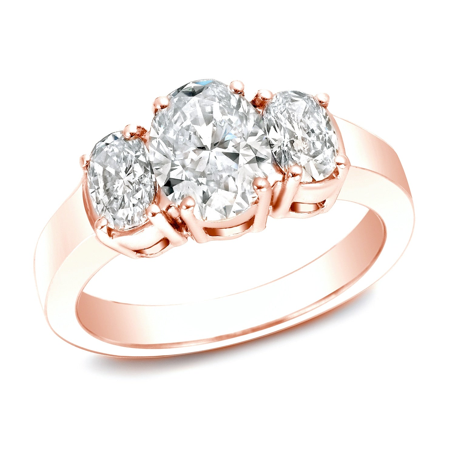 Auriya 2 1 3Ct Tdw Oval 3 Stone Diamond Engagement Ring 14K Rose Gold Certified