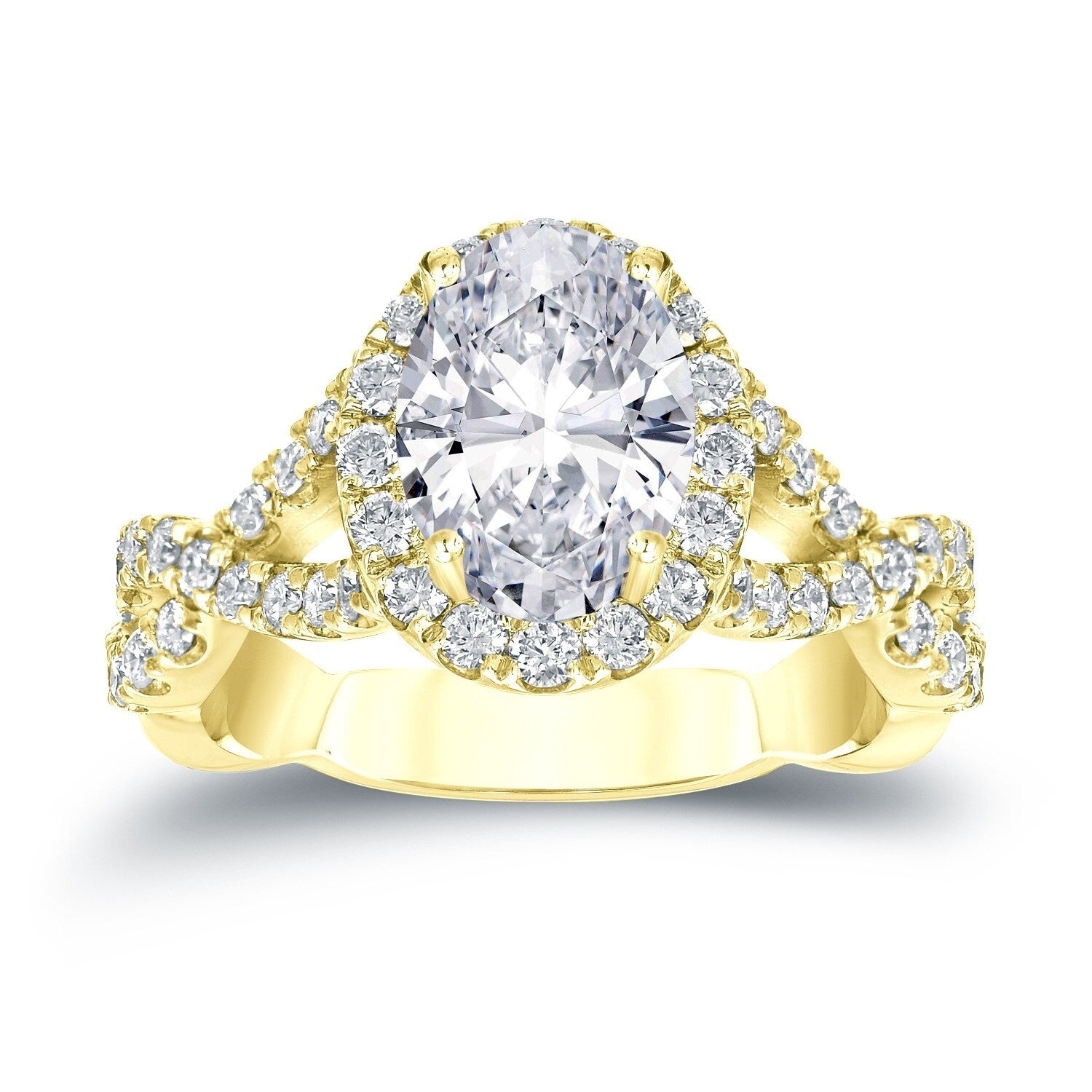 Auriya 14K Gold Twisted 2 1 8Ct Tdw Certified Oval Cut Diamond Halo Engagement Ring