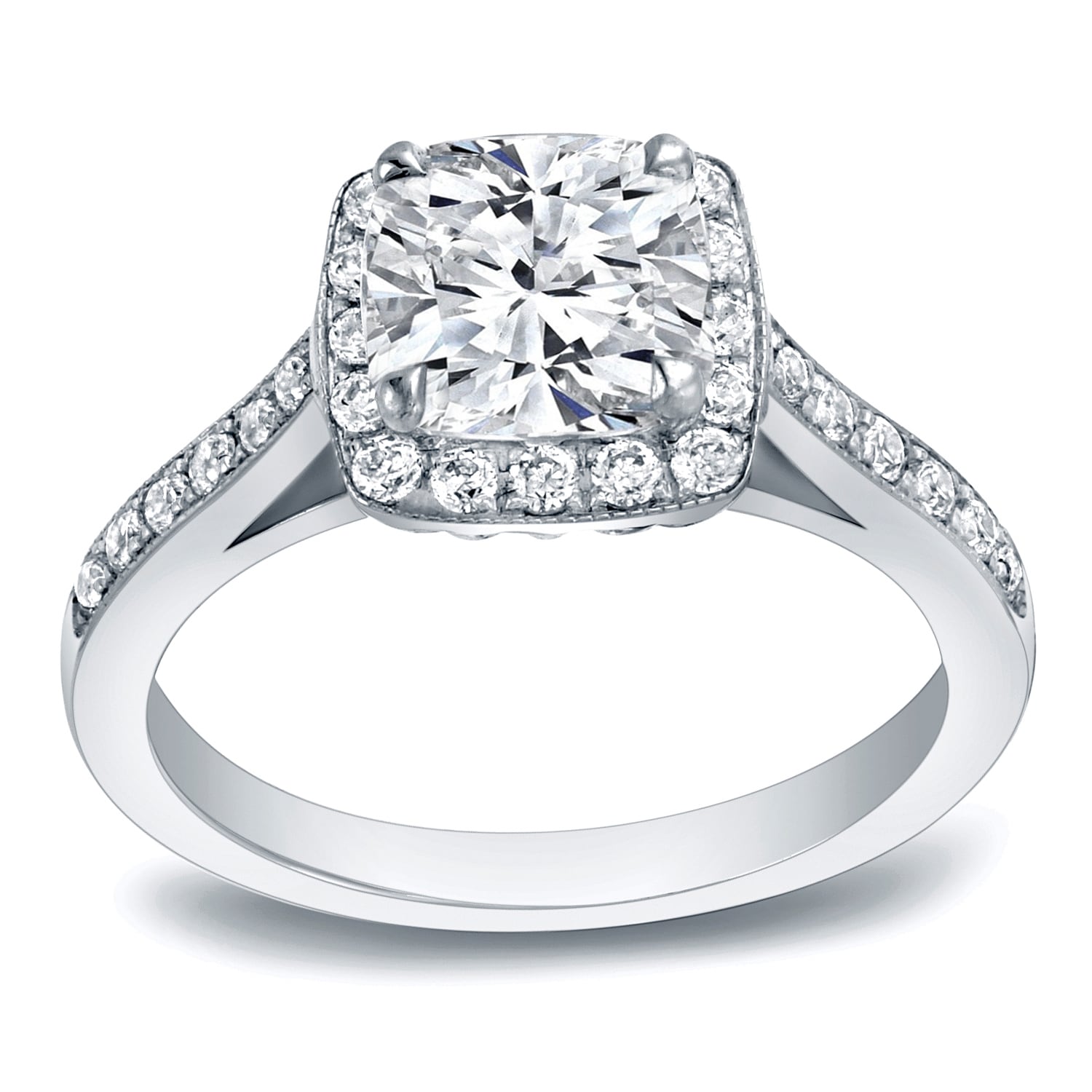 Auriya 14K Gold 2Ct Tdw Certified Cushion Cut Diamond Halo Engagement Ring