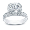 Auriya 2Ctw Double Halo Cushion Cut Diamond Engagement Ring Set 14K Gold Certified