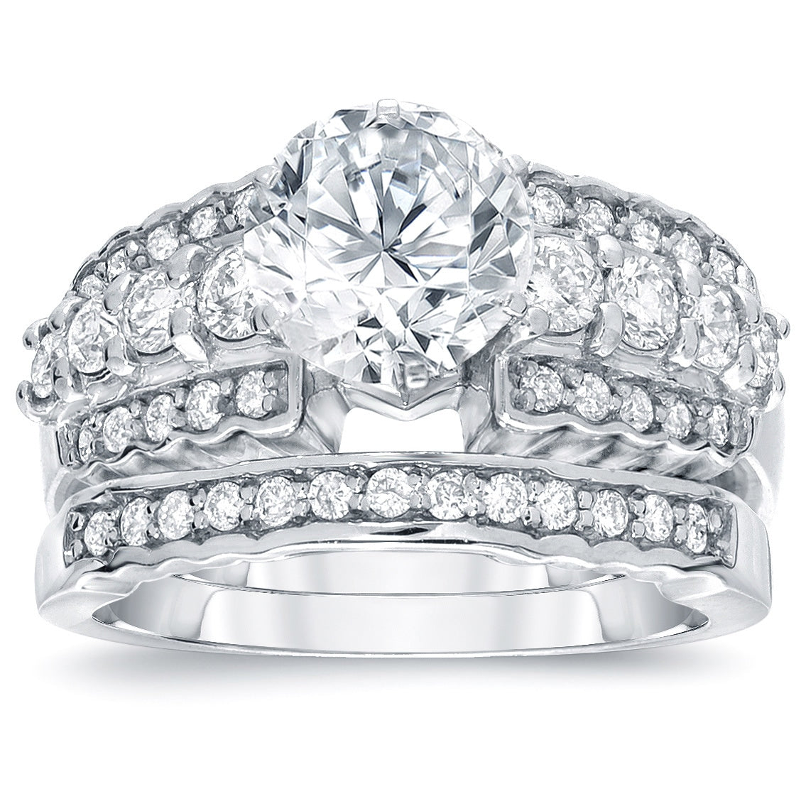 Auriya Modern 2Ct Tdw Round Diamond Engagement Ring Set 14K Gold