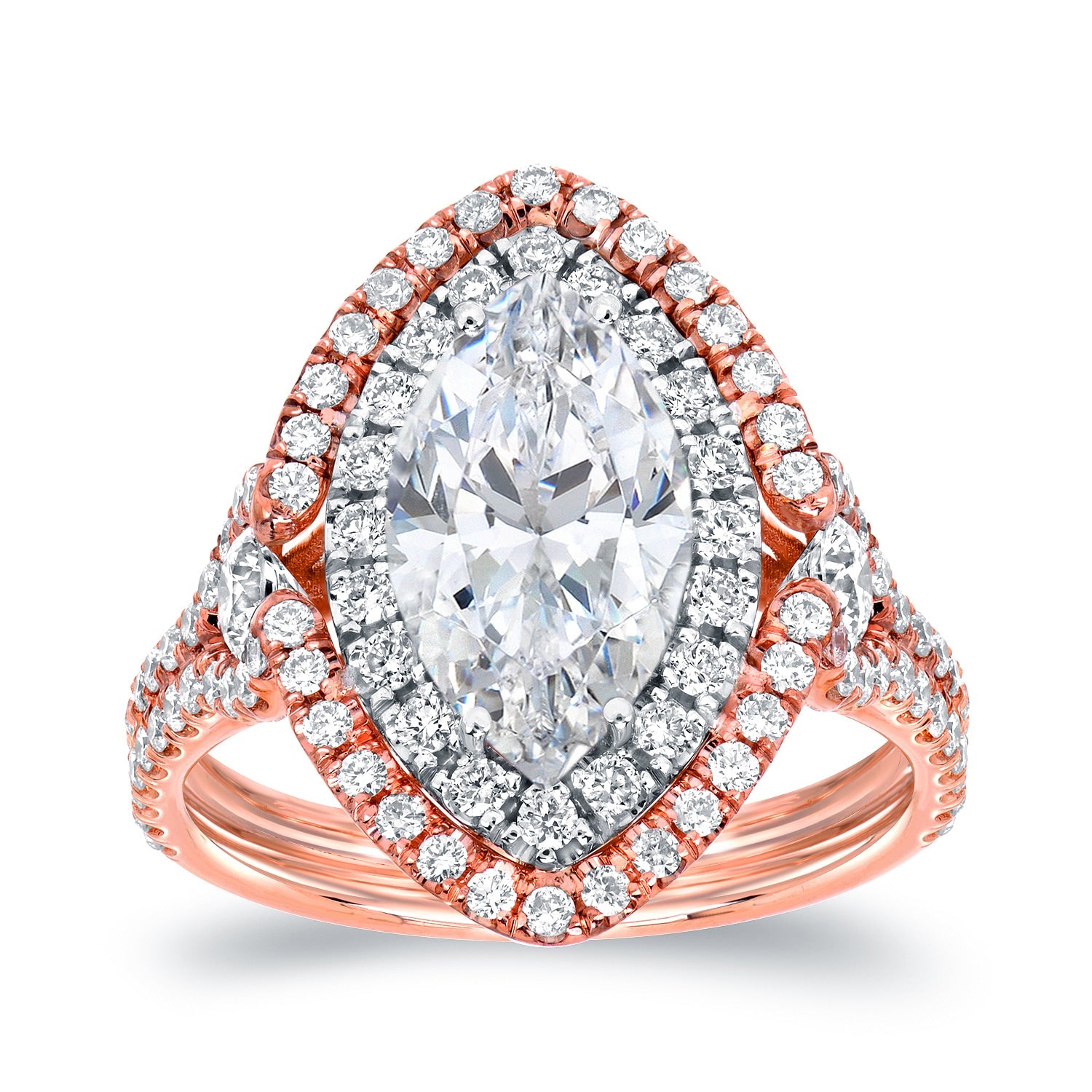 Auriya 3 1 8Ct Tdw Marquise Halo Diamond Engagement Ring 18K Two Tone Rose Gold