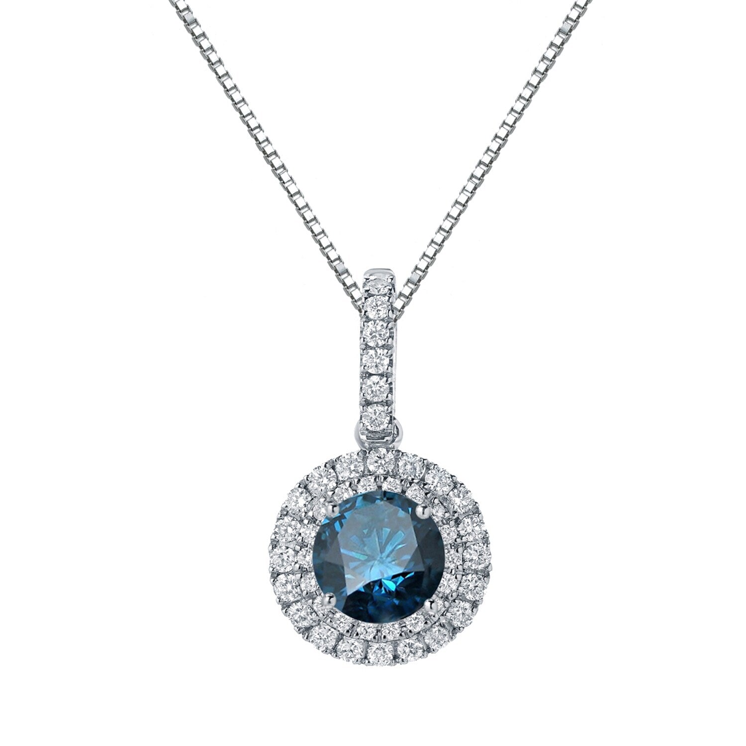 Auriya 14K Gold 3 1 8Ct Tdw Round Double Halo Blue Diamond Necklace