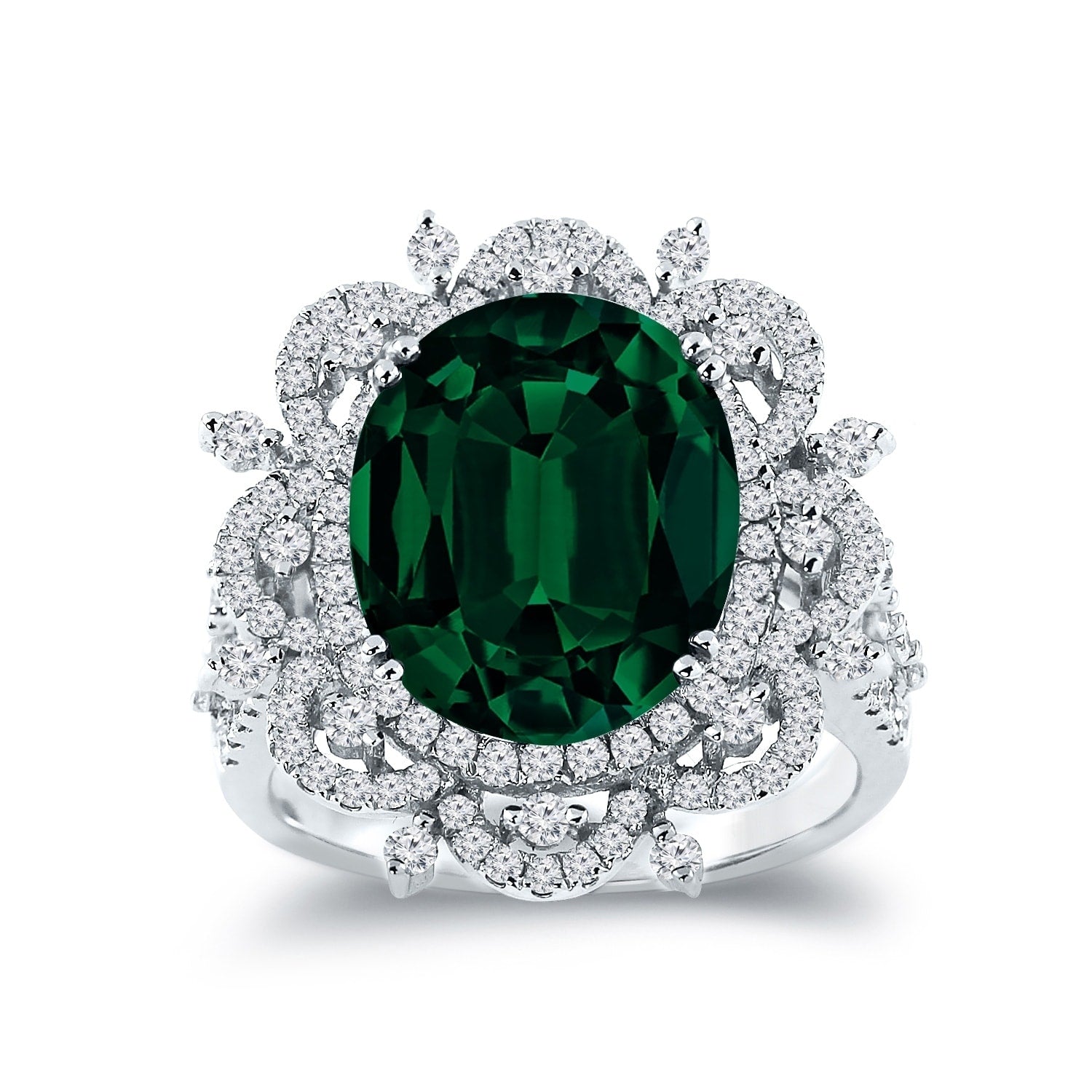 Auriya 3 3 4Ct Emerald Gemstone And 1Ct Tdw Halo Diamond Engagement Ring 18K Gold