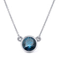 Auriya 3 4Ctw Round Solitaire Blue Diamond Necklace 14K Gold Bezel Set I1 I2