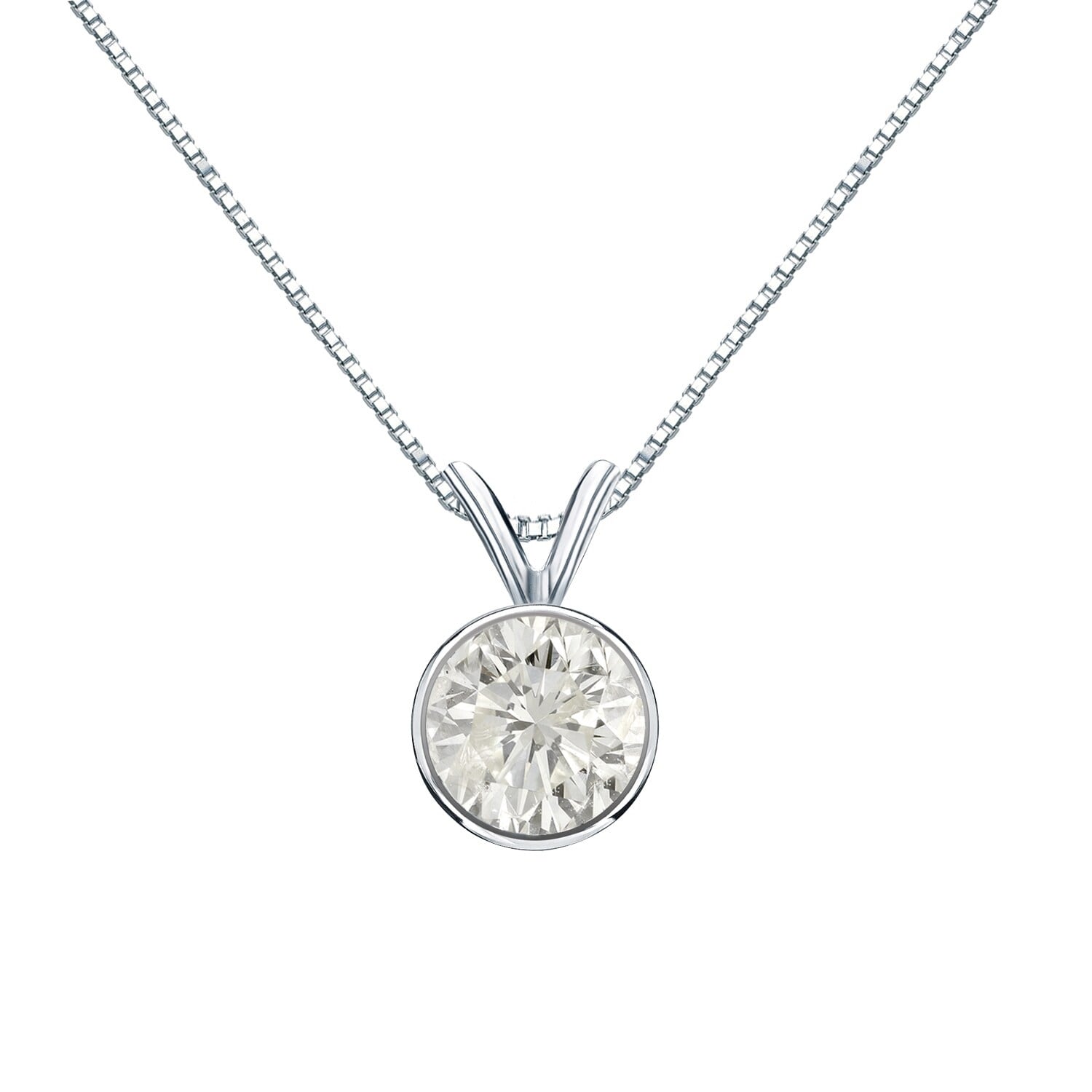 Auriya 3 4Ctw Round Solitaire Diamond Necklace 14K Gold Bezel Set J K Si1 Si2