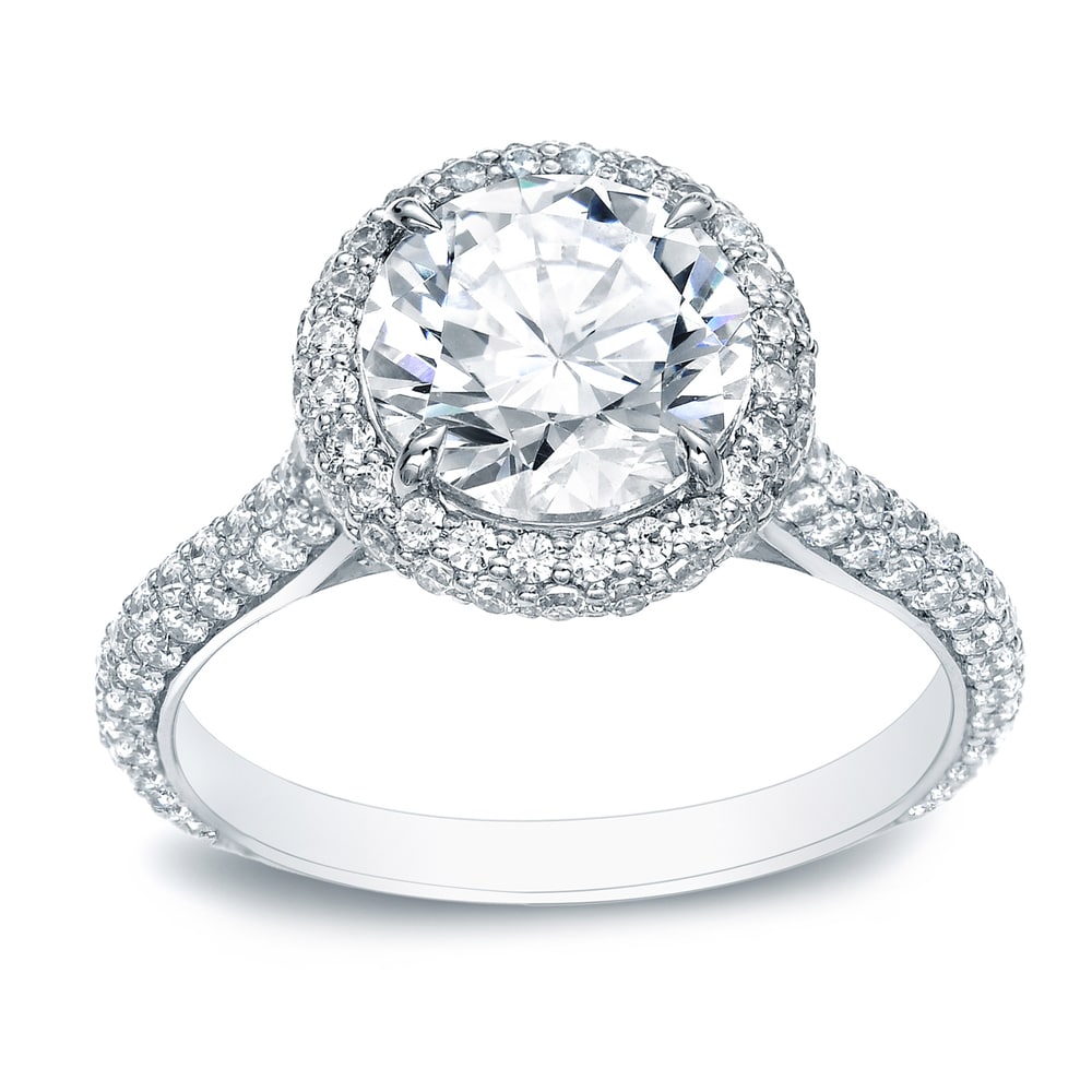 Auriya Double Edge 3Ct Tdw Round Pave Diamond Halo Engagement Ring 18K White Gold