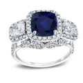 Auriya 3Ct Sapphire And 2Ct Tdw 3 Stone Halo Diamond Engagement Ring 18K White Gold