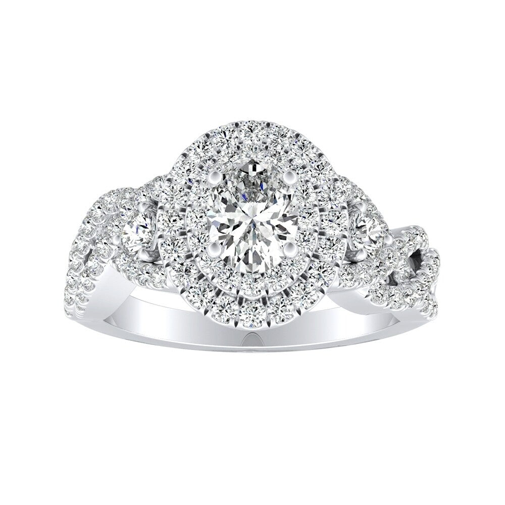 Auriya Braided 1 3 5Ctw Double Halo Oval Diamond Engagement Ring Platinum Gia Certified