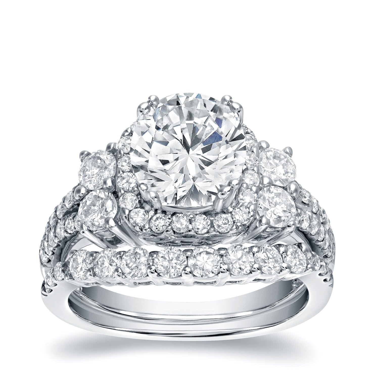 Auriya Unique 2 1 3Ct Tdw Round Diamond Halo Engagement Ring Set 14K Gold