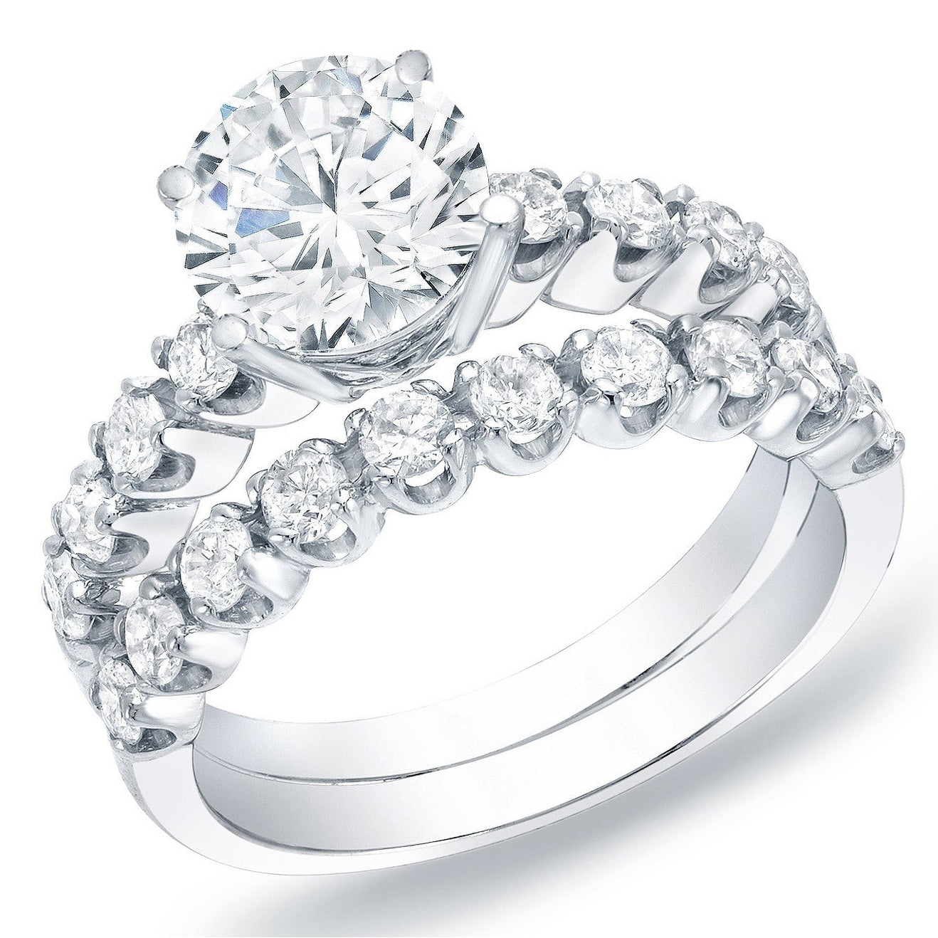 Auriya Classic 2 Carat Tdw Round Side Stone Diamond Bridal Ring Set 14K Gold