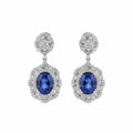 Auriya Fancy 8 1 5Ct Royal Blue Sapphire Oval And 1 5 8Ctw Halo Diamond Dangling Earrings 18K Gold