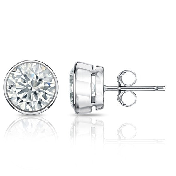 Auriya 14K Gold Gia Certified 1.70 Carat Tdw Bezel Set Round Diamond Stud Earrings