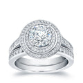 Auriya Unique Round 2 Carat Tdw Double Halo Diamond Engagement Ring Set 14K Gold