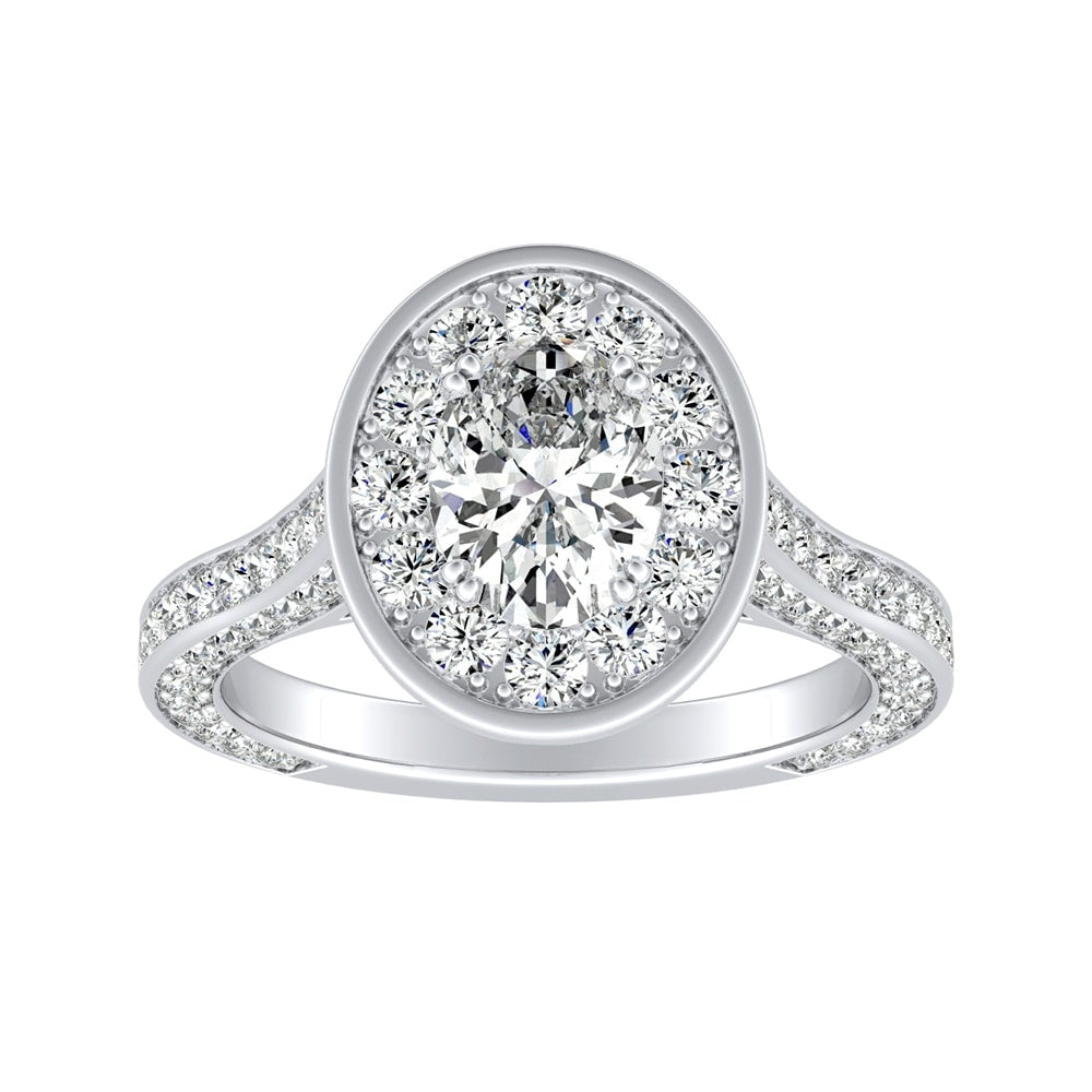 Platinum 2 1 4Ct Tdw Gia Certified Oval Diamond Halo Engagement Ring By Auriya White I J