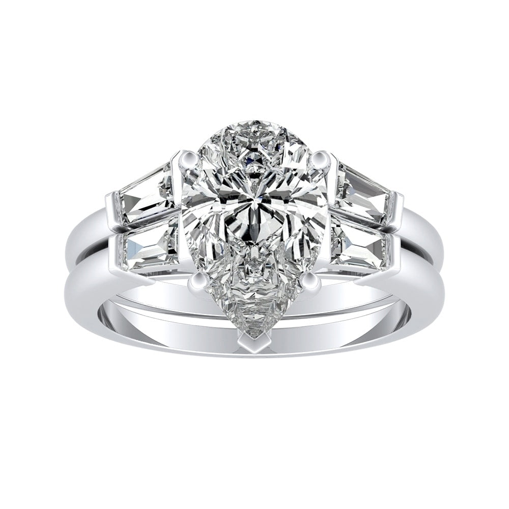 Auriya Platinum 2 1 2Ct Tdw Certified Pear Diamond Wedding Set White