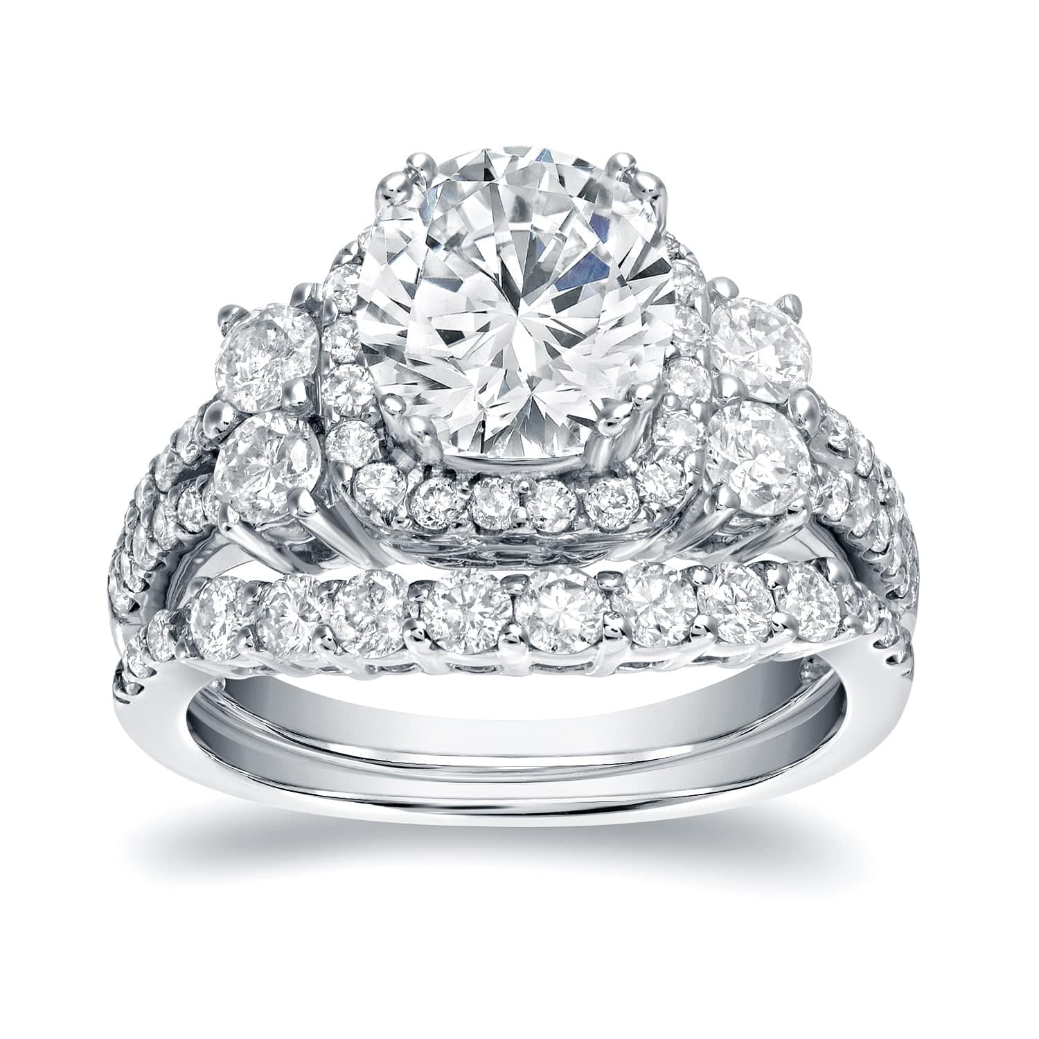 Auriya Platinum 2 1 3Ct Tdw Certified Round Diamond 5 Stone Halo Engagement Ring Bridal Set