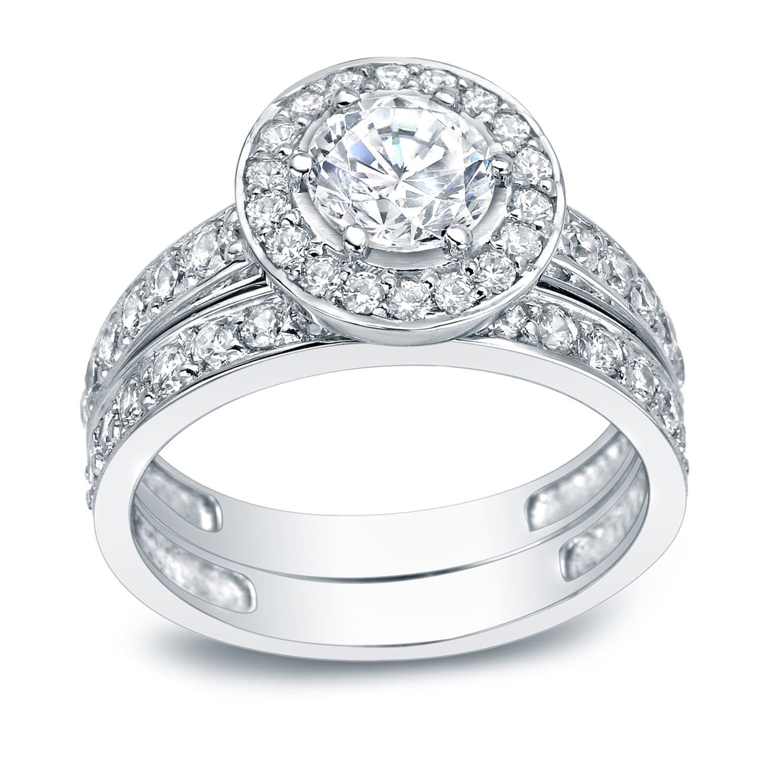 Auriya Platinum 2 1 4Ct Tdw Modern Certified Diamond Halo Engagement Ring Set