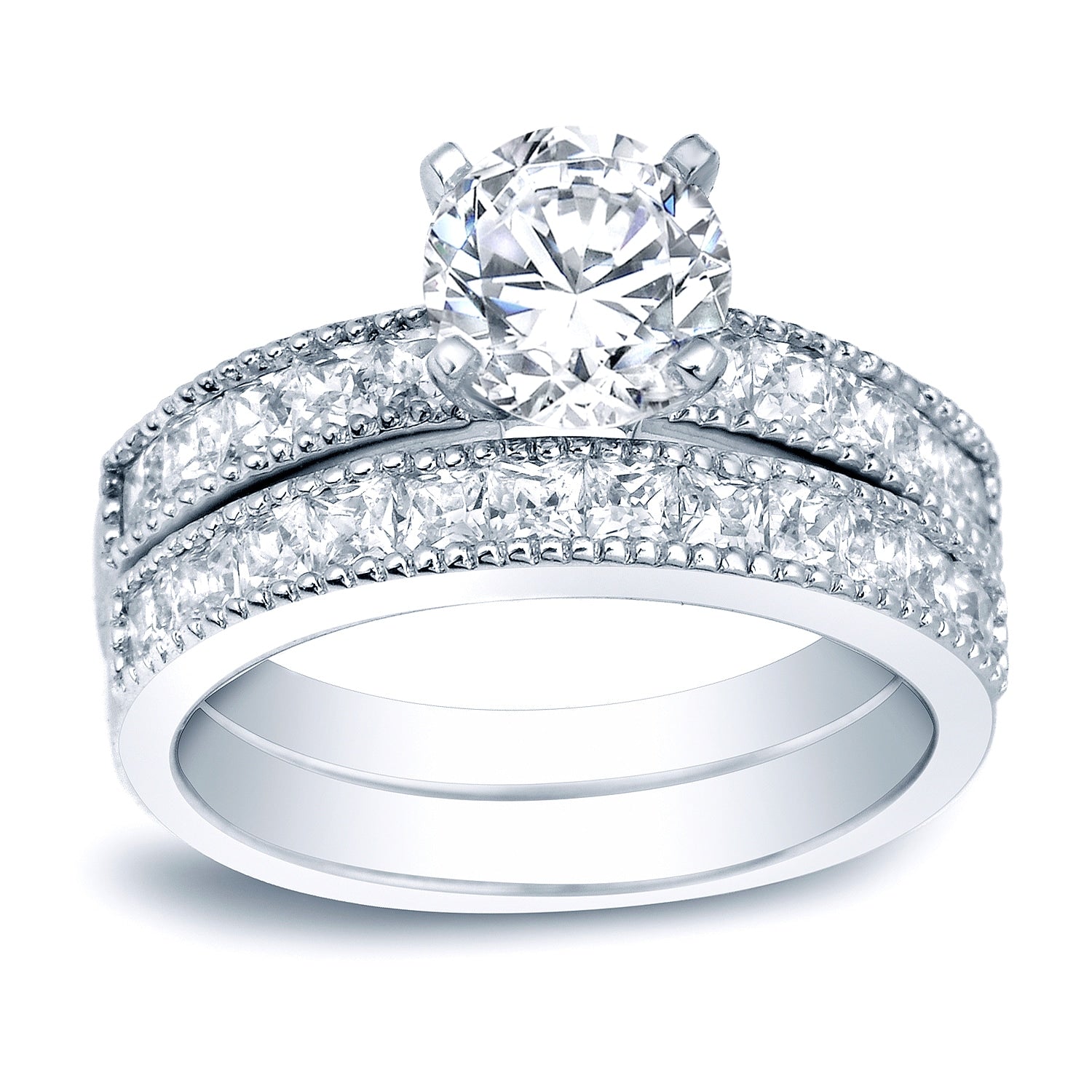 Auriya Platinum 2Ct Tdw Vintage Inspired Certified Round Diamond Engagement Ring Set