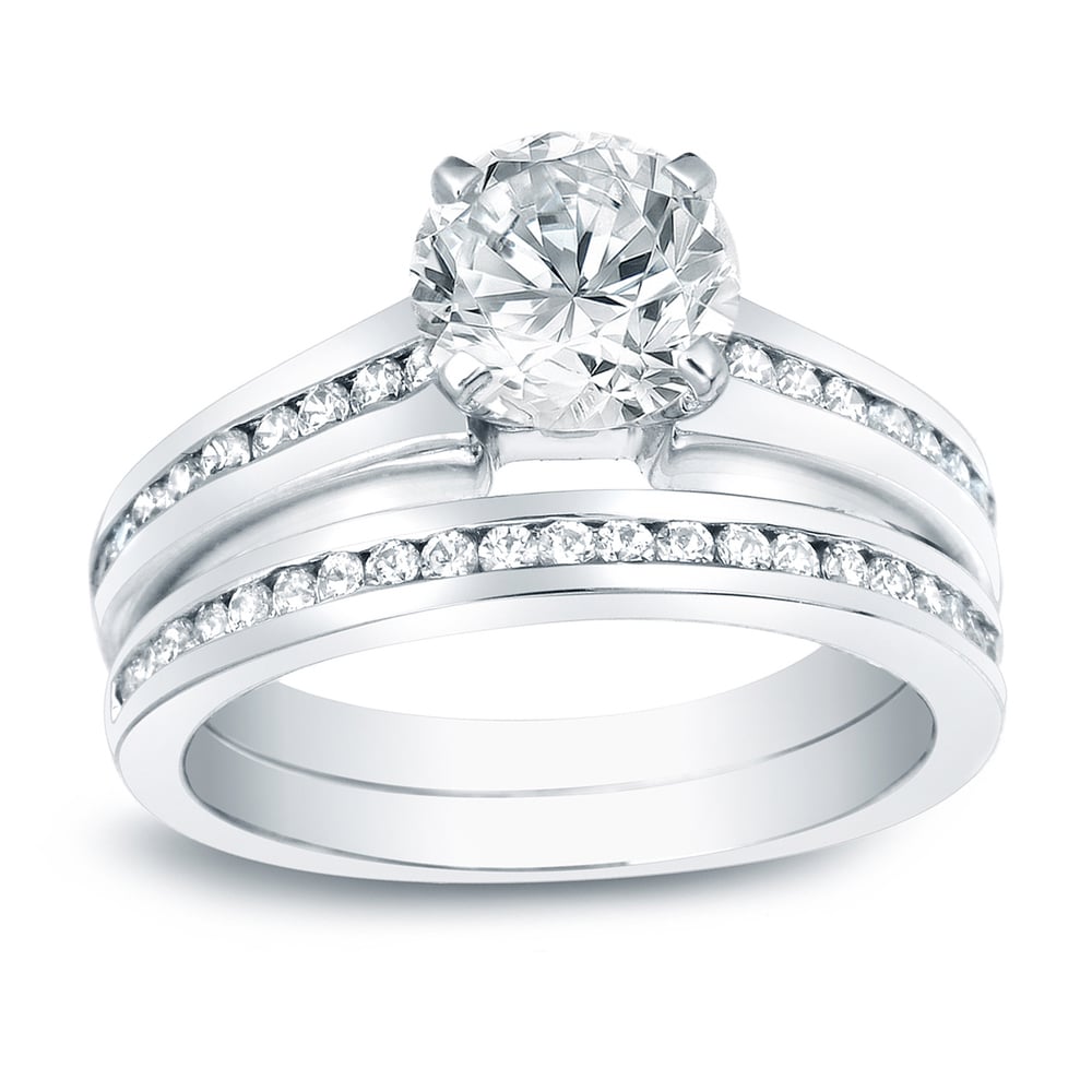 Auriya Platinum 2Ct Tdw Certified Round Solitaire Diamond Engagement Ring Set