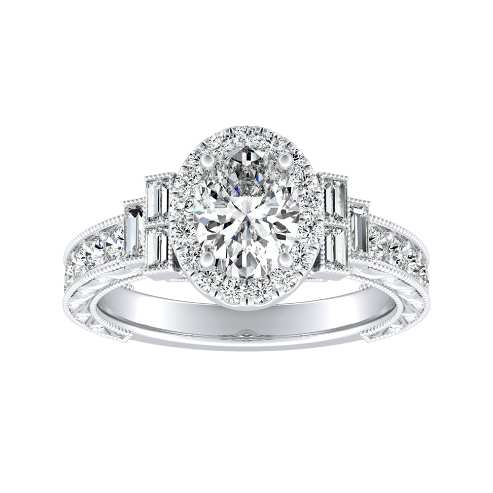 Auriya Vintage Art Deco 2Ct Tdw Oval Diamond Halo Engagement Ring Platinum Gia Certified