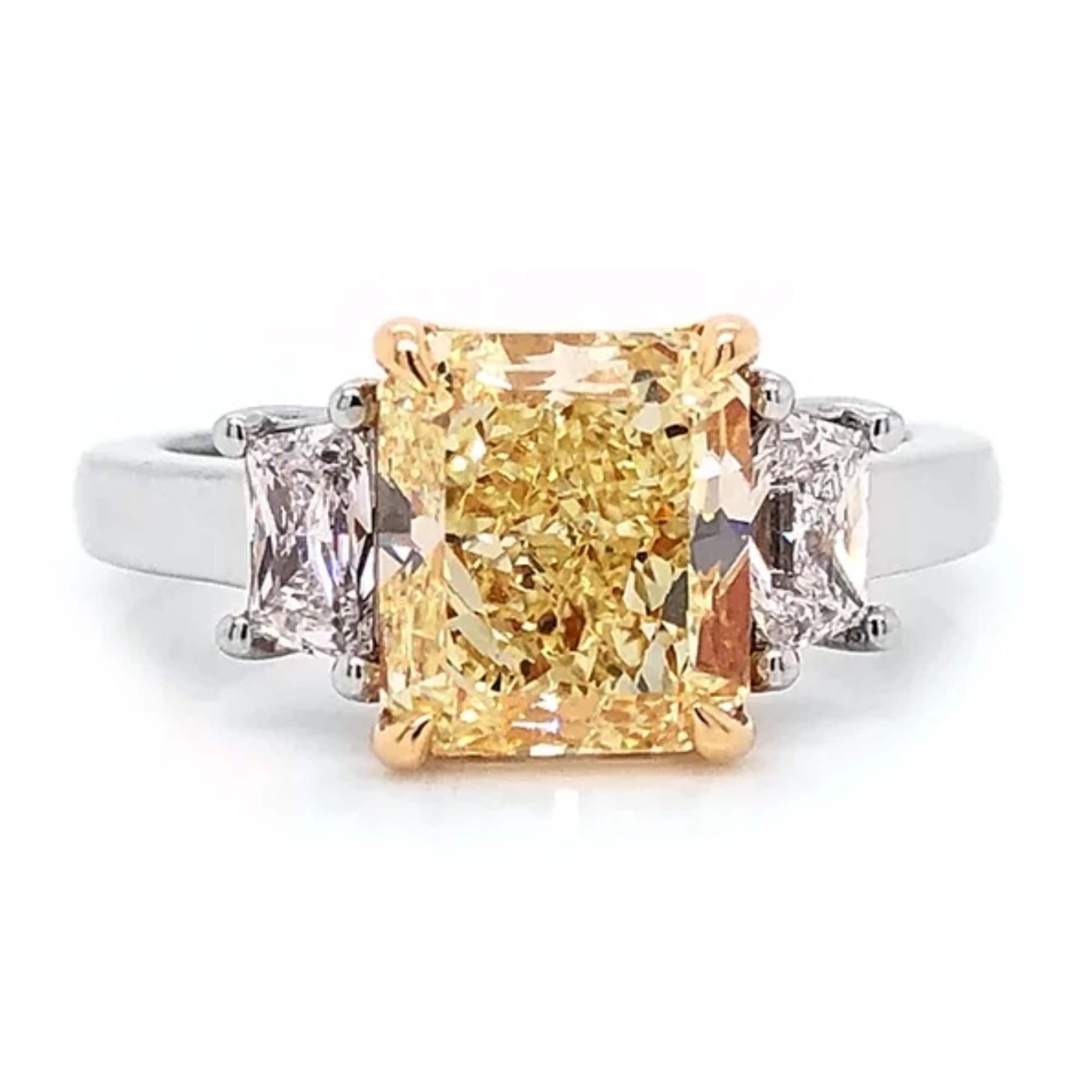 Auriya 3 3 5Ctw 3 Stone Yellow Diamond Engagement Ring Platinum