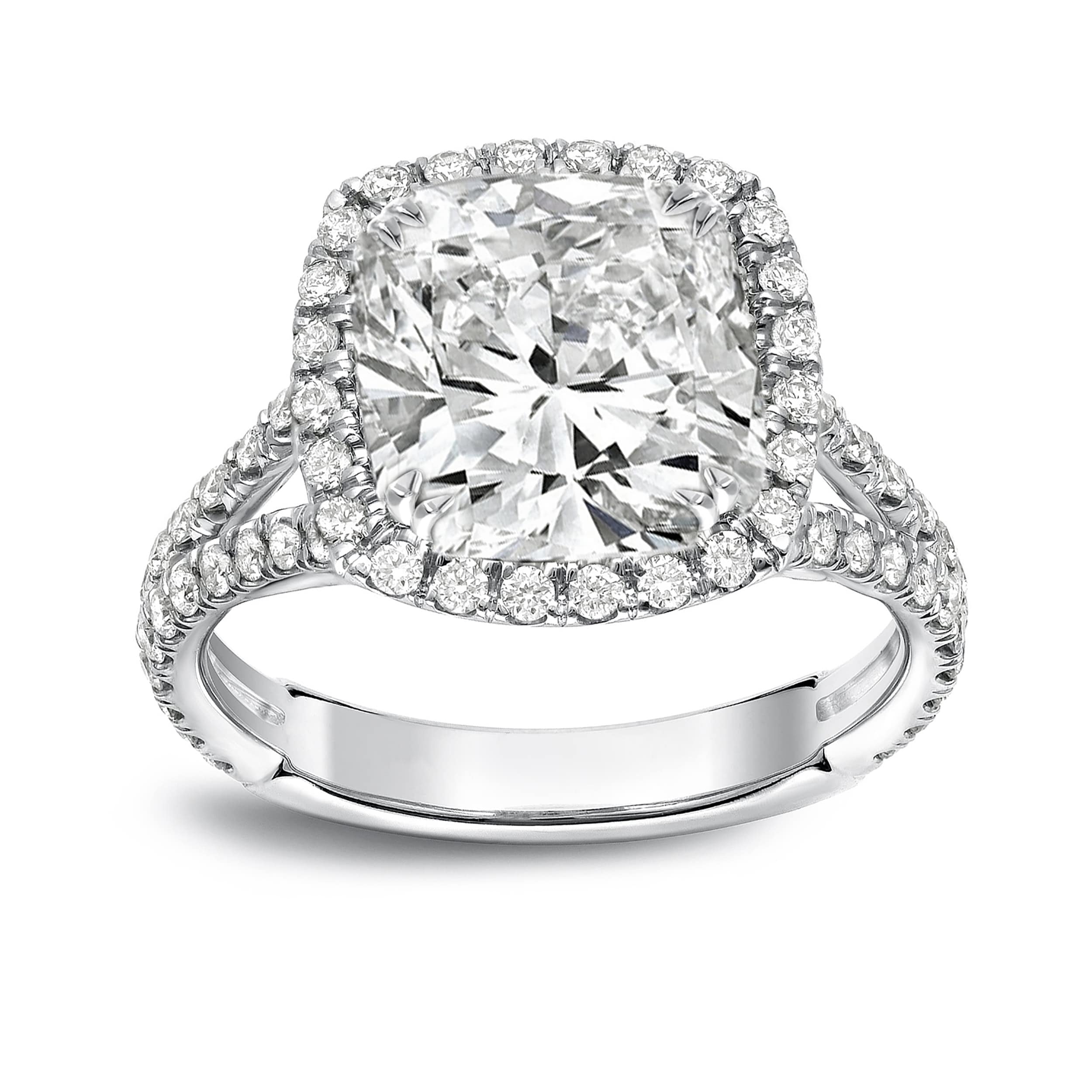 Platinum 4 1 3Ct Tdw Cushion Cut Diamond Halo Engagement Ring By Auriya