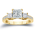 Auriya Three Stone 2Ctw Princess Cut Diamond Engagement Ring 14K Gold Certified