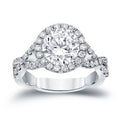 Auriya Twisted Split Shank 2 3 4Ctw Halo Diamond Engagement Ring 14K Gold Certified