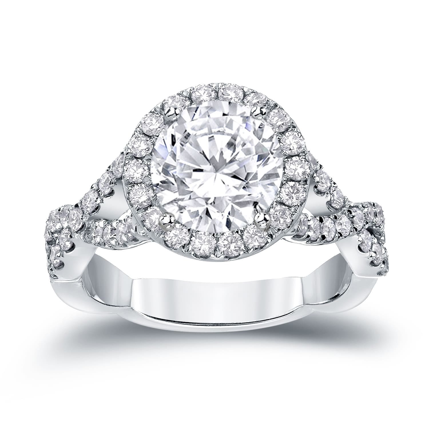 Auriya Twisted Split Shank 2 3 4Ctw Halo Diamond Engagement Ring 14K Gold Certified