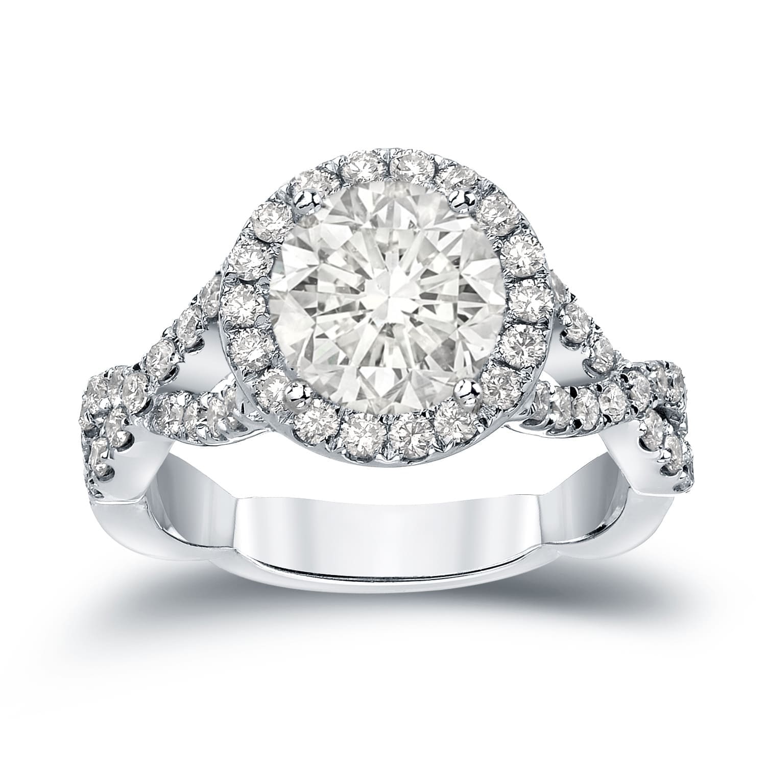 Auriya Twisted Split Shank 2 3 4Ctw Halo Diamond Engagement Ring 14K Gold